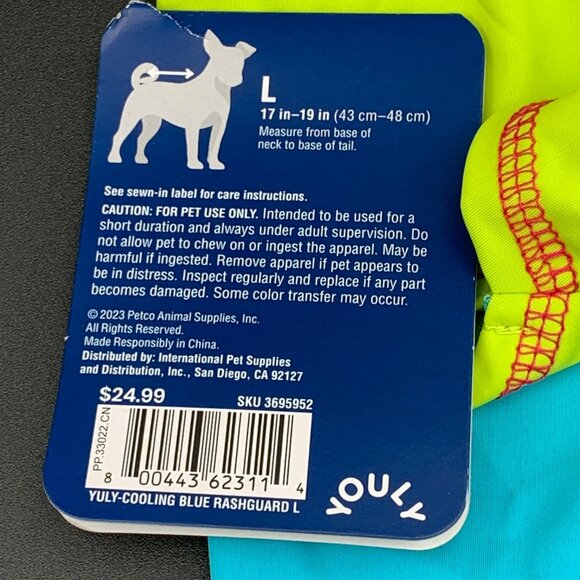 Youly Rash Guard Cooling Dog Pet The Beach Bum L 17-19 Inches Blue UPF 25+ - Picture 2 of 5